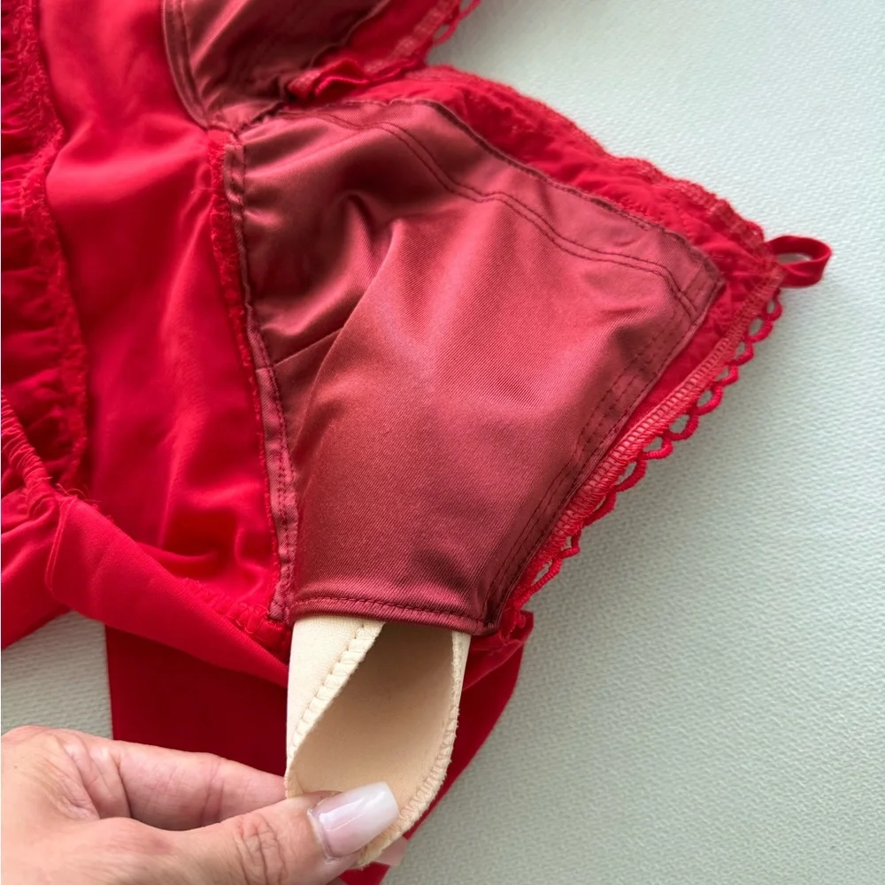 Red Lace Trim Party Summer Dress Xs - Picture 7 of 7